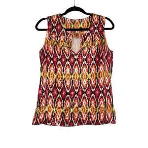 Tory Burch Ikat Print Silk Blend Metallic Sleeveless Top 4